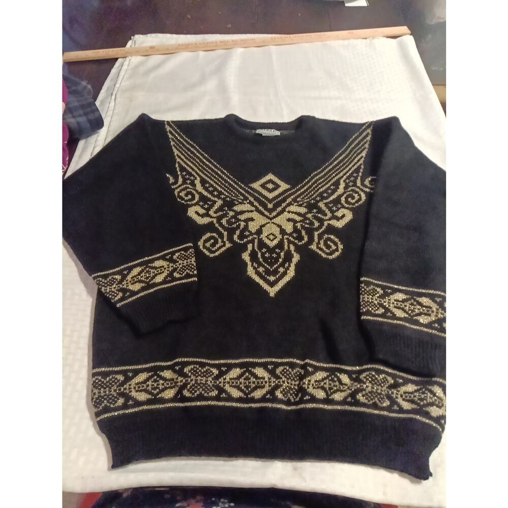 Adele Knitwear Sweater Medium/Large Vintage 80s/90s USA Gold Metallic Pullover